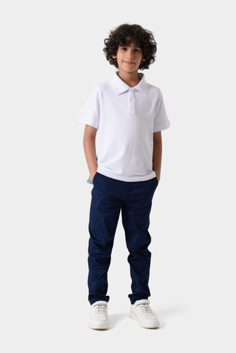 White Basic Polo Shirt For Boys, Regular Fit