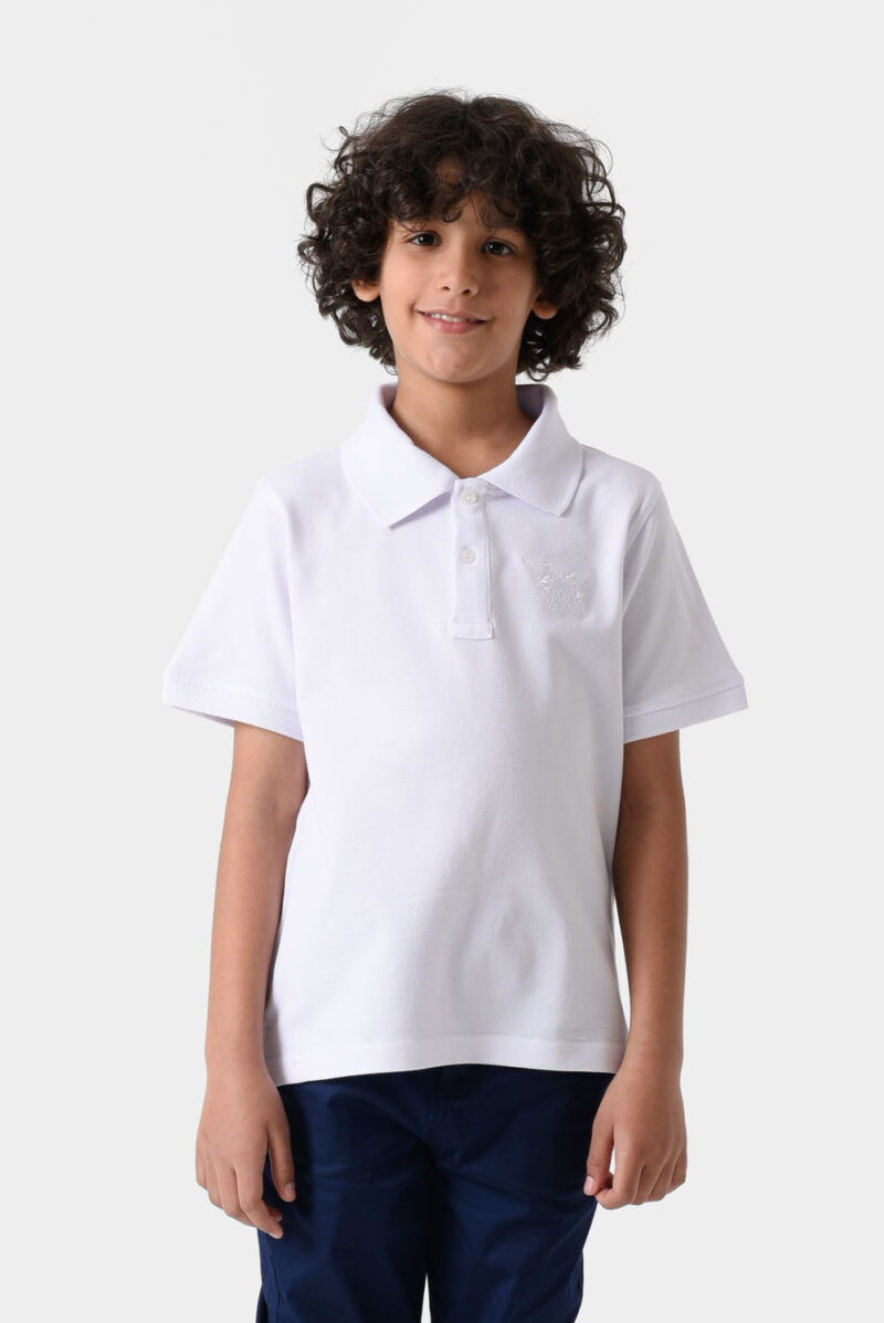 White Basic Polo Shirt For Boys, Regular Fit