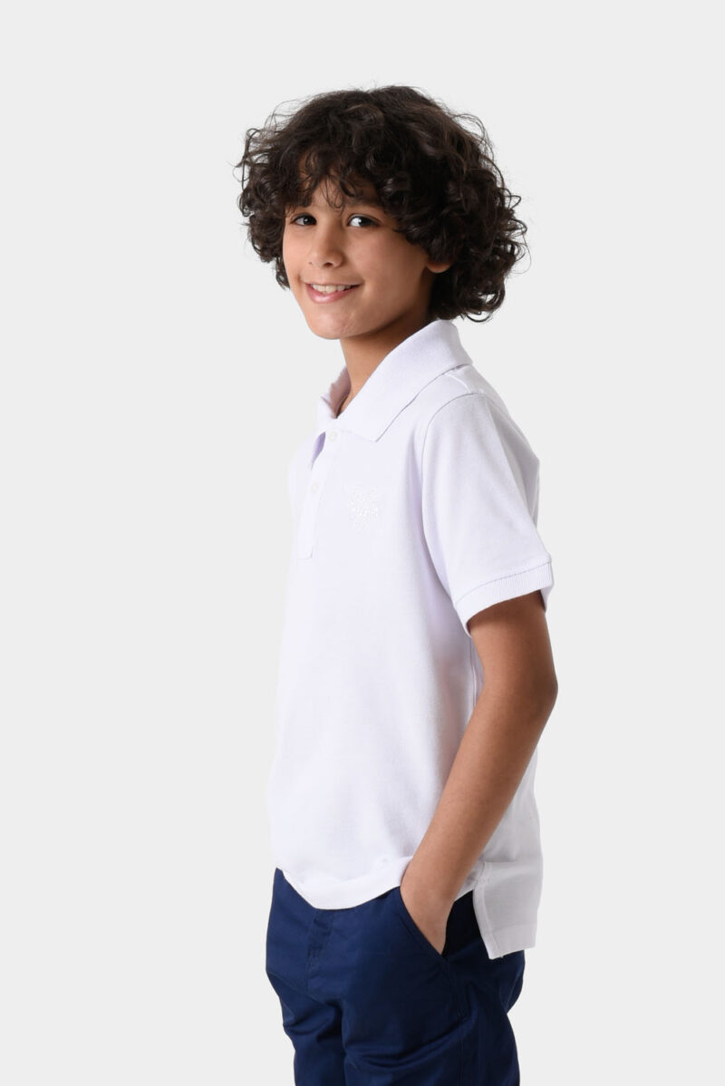 White Basic Polo Shirt For Boys, Regular Fit