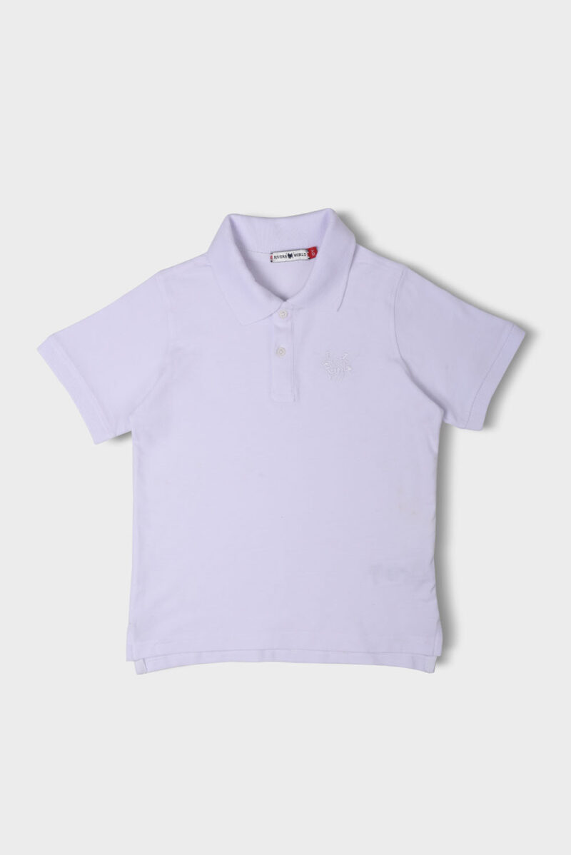 White Basic Polo Shirt For Boys, Regular Fit