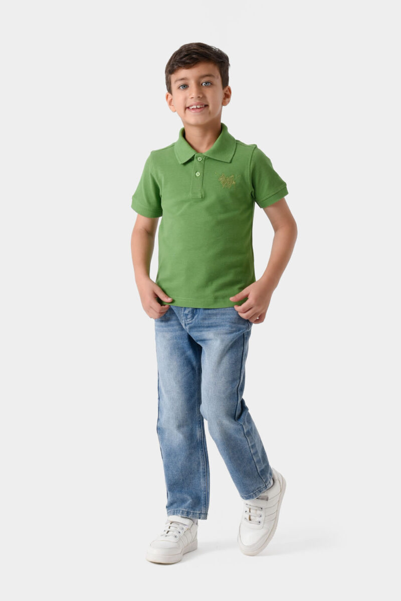 RWB-1S25-E301-7-1 Green Basic Polo Shirt For Boys, Regular Fit
