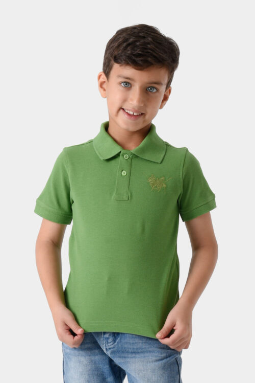 RWB-1S25-E301-7-2 Green Basic Polo Shirt For Boys, Regular Fit