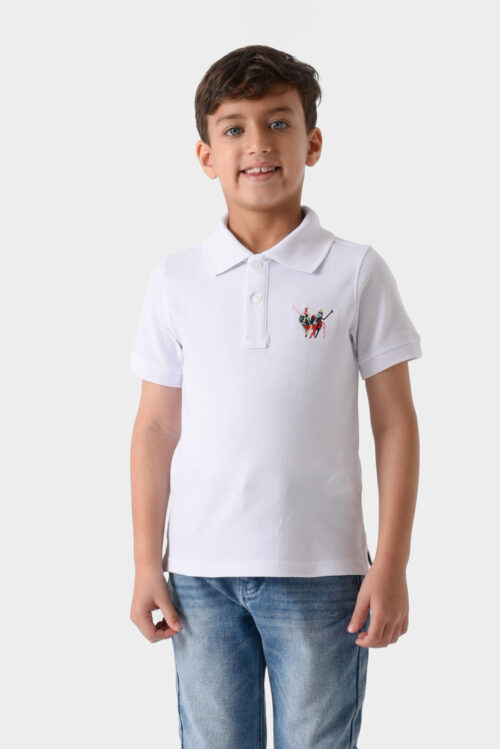 White Polo Shirt For Boys, Regular Fit