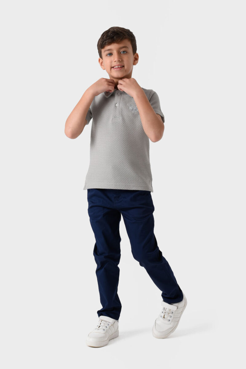 RWB-1S25-E308-2-1 Grey Polo Shirt For Boys, Regular Fit