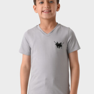 RWB-1S25-E310-2-2 Grey Basic V-Neck T-Shirt For Boys, Regular Fit