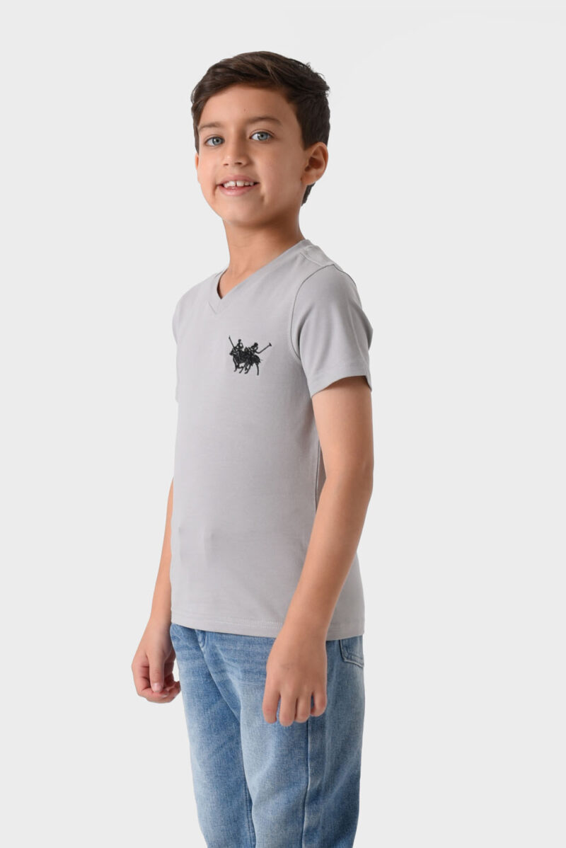 RWB-1S25-E310-2-3 Grey Basic V-Neck T-Shirt For Boys, Regular Fit