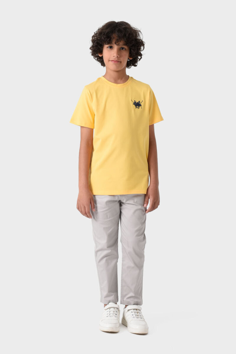 Yellow Basic Crew Neck T-Shirt For Boys, Regular Fit