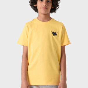 Yellow Basic Crew Neck T-Shirt For Boys, Regular Fit