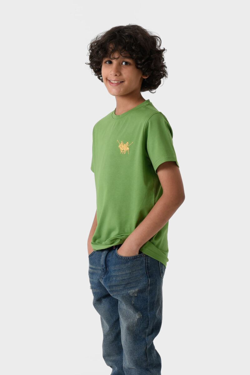 RWB-1S25-E311-6-2 Green Basic Crew Neck T-Shirt For Boys, Regular Fit