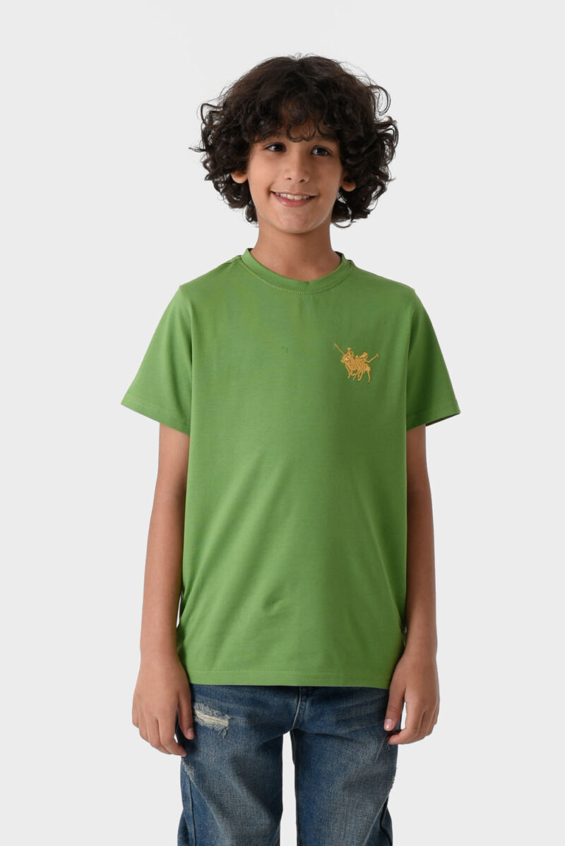RWB-1S25-E311-6-3 Green Basic Crew Neck T-Shirt For Boys, Regular Fit