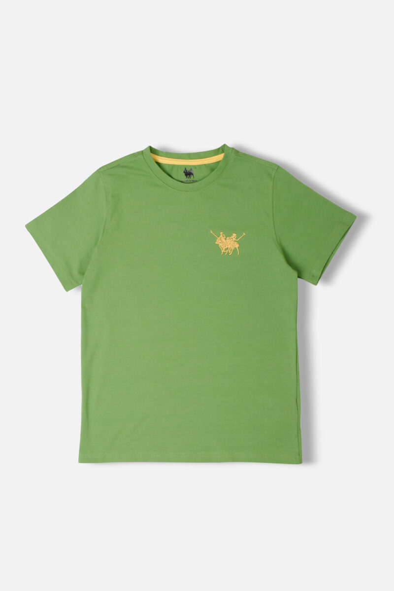 RWB-1S25-E311-6-6 Green Basic Crew Neck T-Shirt For Boys, Regular Fit