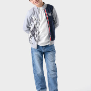 Navy and Grey Cotton Hoodie For Boys - Regular Fit