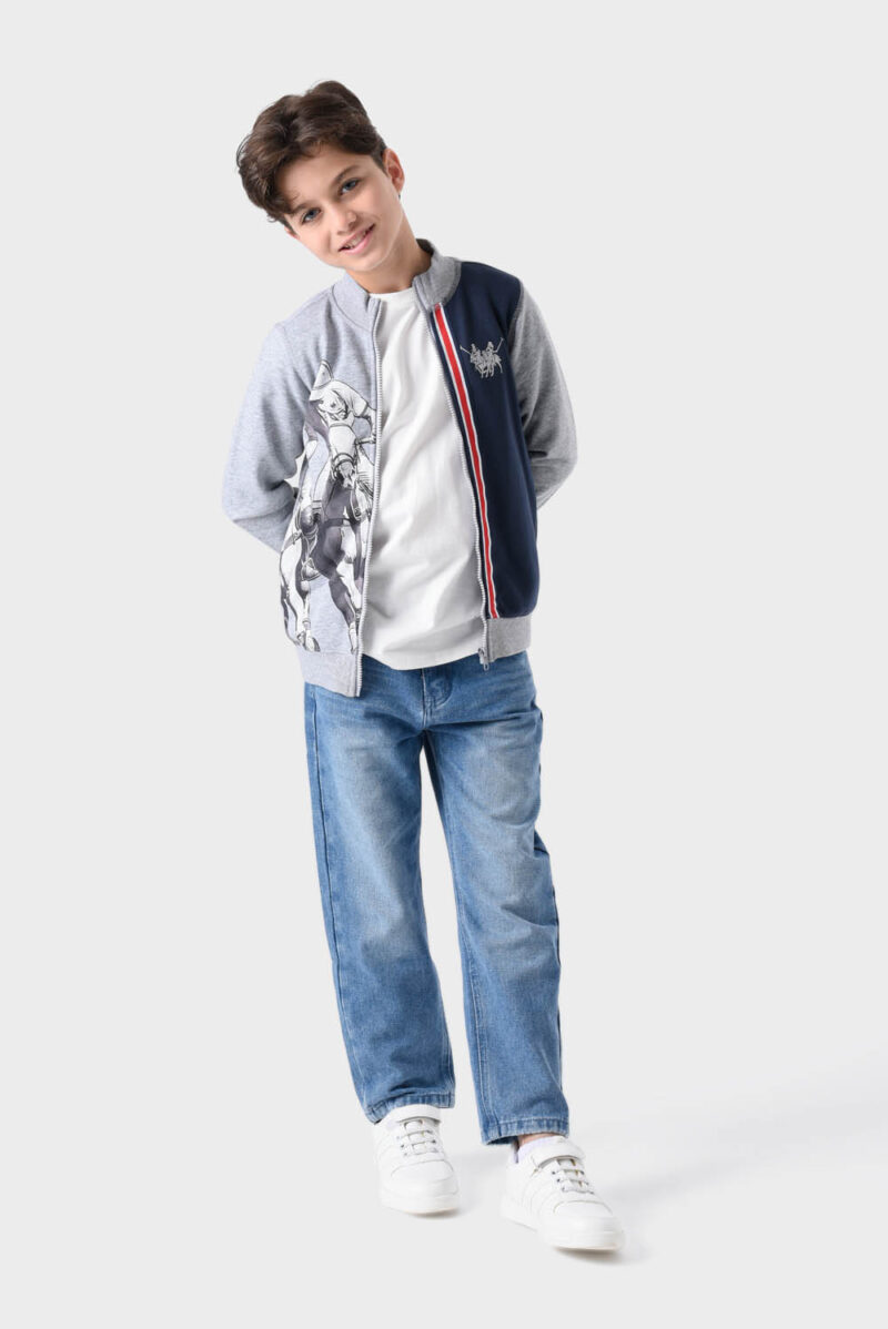 Navy and Grey Cotton Hoodie For Boys - Regular Fit