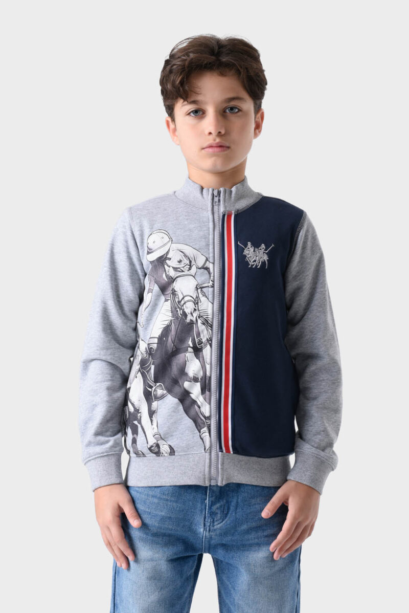 Navy and Grey Cotton Hoodie For Boys - Regular Fit