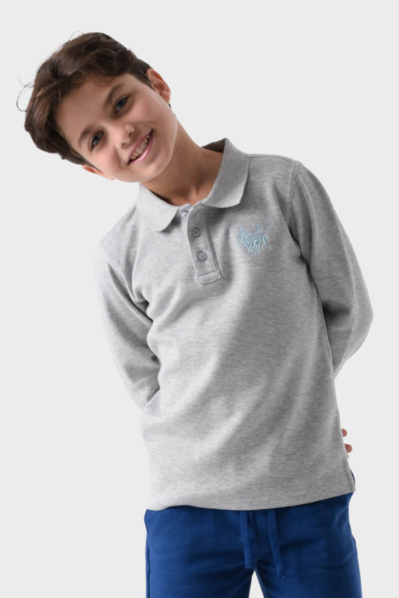 RWB-1W25-317B Grey Cotton Polo Shirt For Boys - Regular Fit