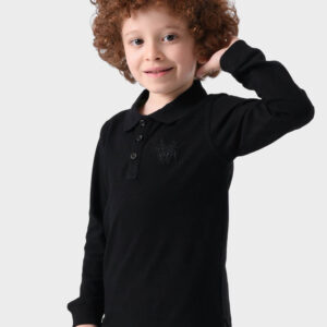 RWB-1W25-321-1B Black Cotton Polo Shirt For Boys - Regular Fit