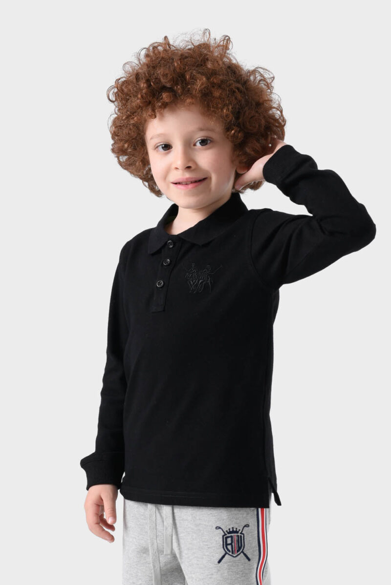 RWB-1W25-321-1B Black Cotton Polo Shirt For Boys - Regular Fit