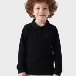 RWB-1W25-321-1C Black Cotton Polo Shirt For Boys - Regular Fit