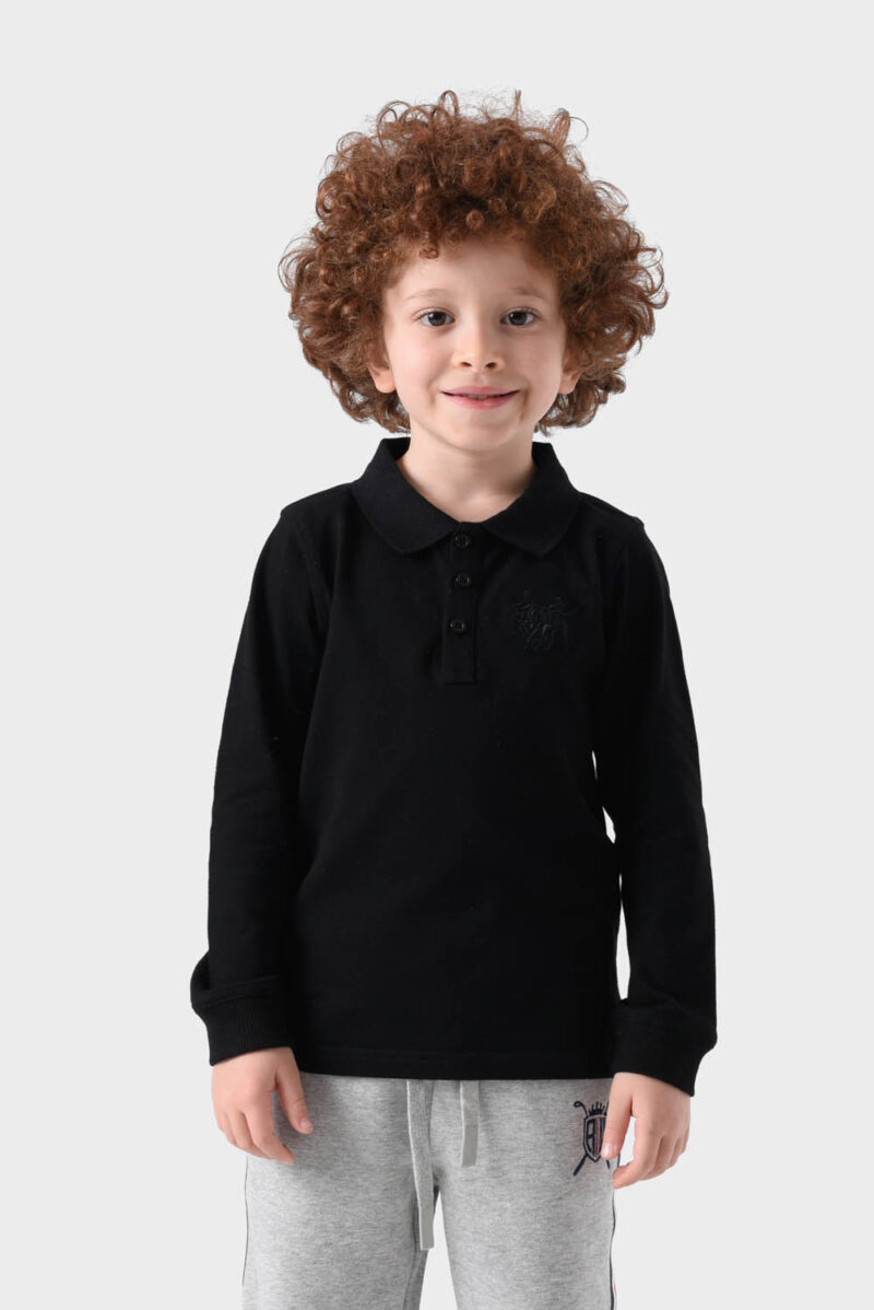 RWB-1W25-321-1C Black Cotton Polo Shirt For Boys - Regular Fit