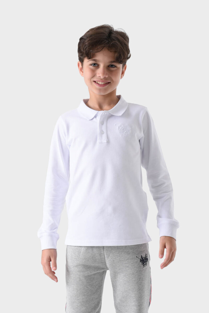 White Cotton Polo Shirt For Boys - Regular Fit