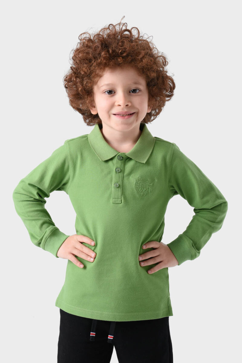 RWB-1W25-321-3A Green Cotton Polo Shirt For Boys - Regular Fit