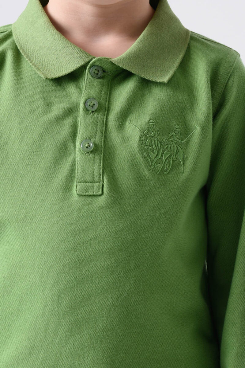 RWB-1W25-321-3B Green Cotton Polo Shirt For Boys - Regular Fit