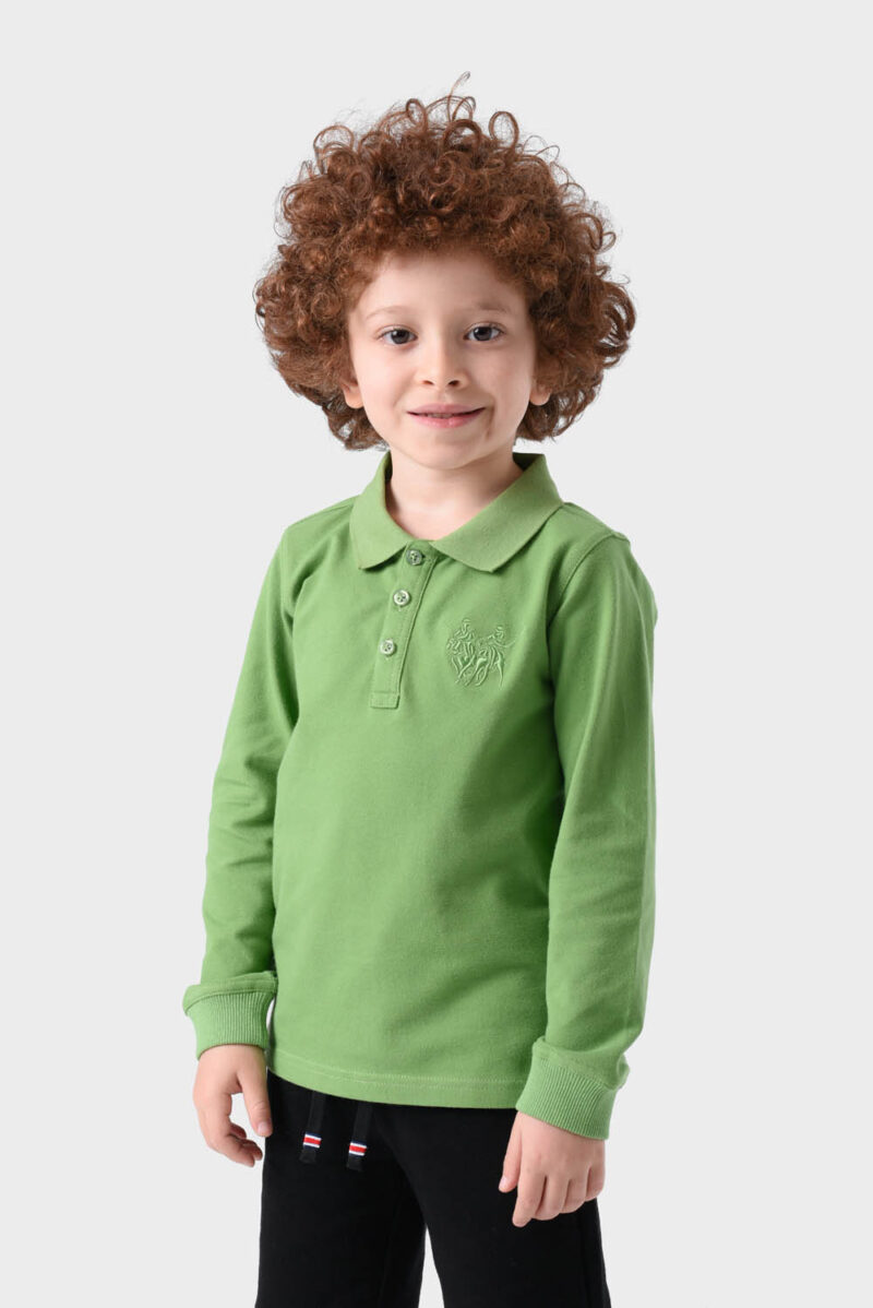 RWB-1W25-321-3D Green Cotton Polo Shirt For Boys - Regular Fit