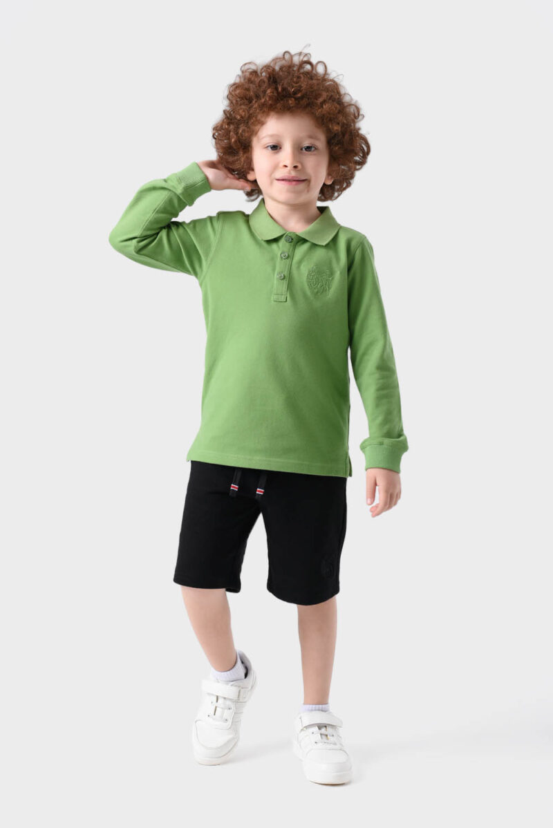 RWB-1W25-321-3E Green Cotton Polo Shirt For Boys - Regular Fit