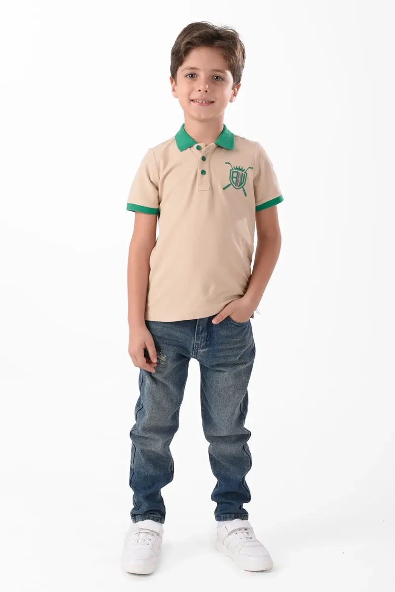 RWB-2S24-005-1 (4) Beige Polo Shirt For Boys, Regular Fit