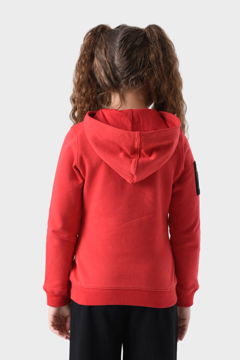 Red Cotton Hoodie For Girls - Regular Fit