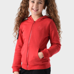 Red Cotton Hoodie For Girls - Regular Fit