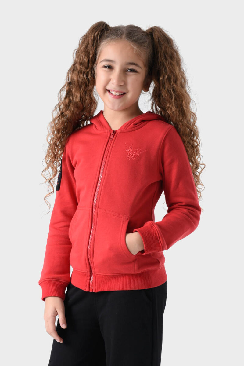 Red Cotton Hoodie For Girls - Regular Fit