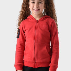 Red Cotton Hoodie For Girls - Regular Fit