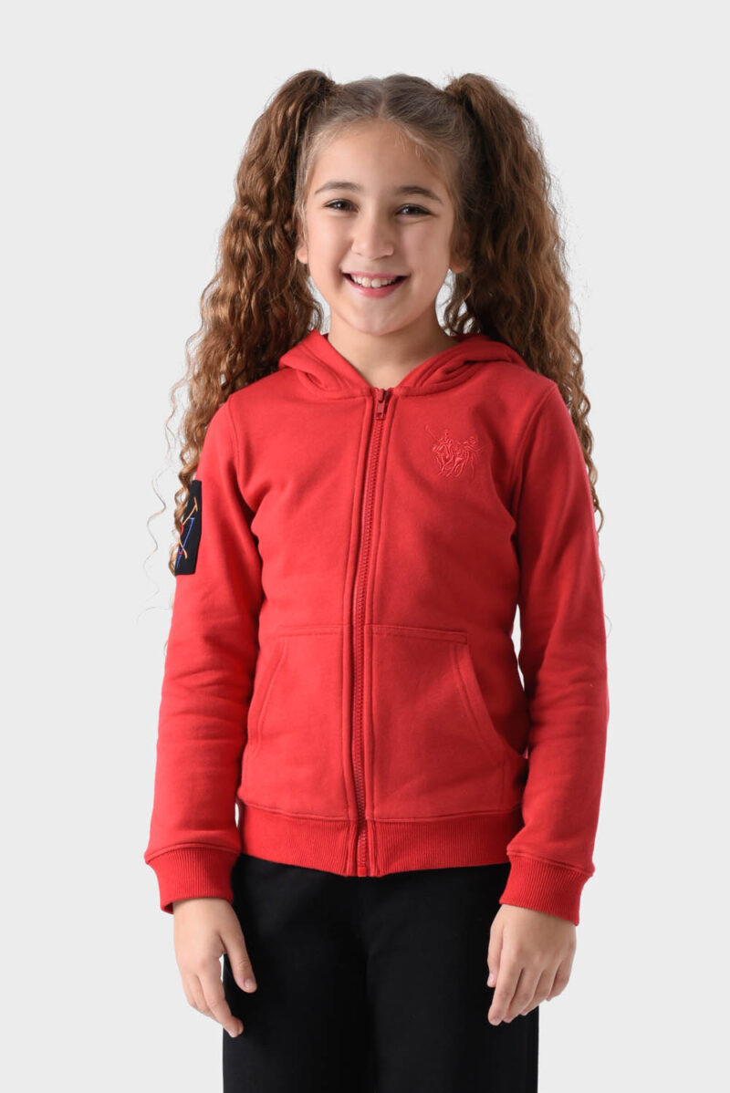 Red Cotton Hoodie For Girls - Regular Fit