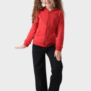 Red Cotton Hoodie For Girls - Regular Fit