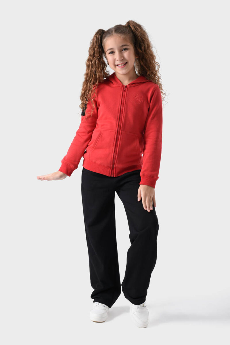 Red Cotton Hoodie For Girls - Regular Fit