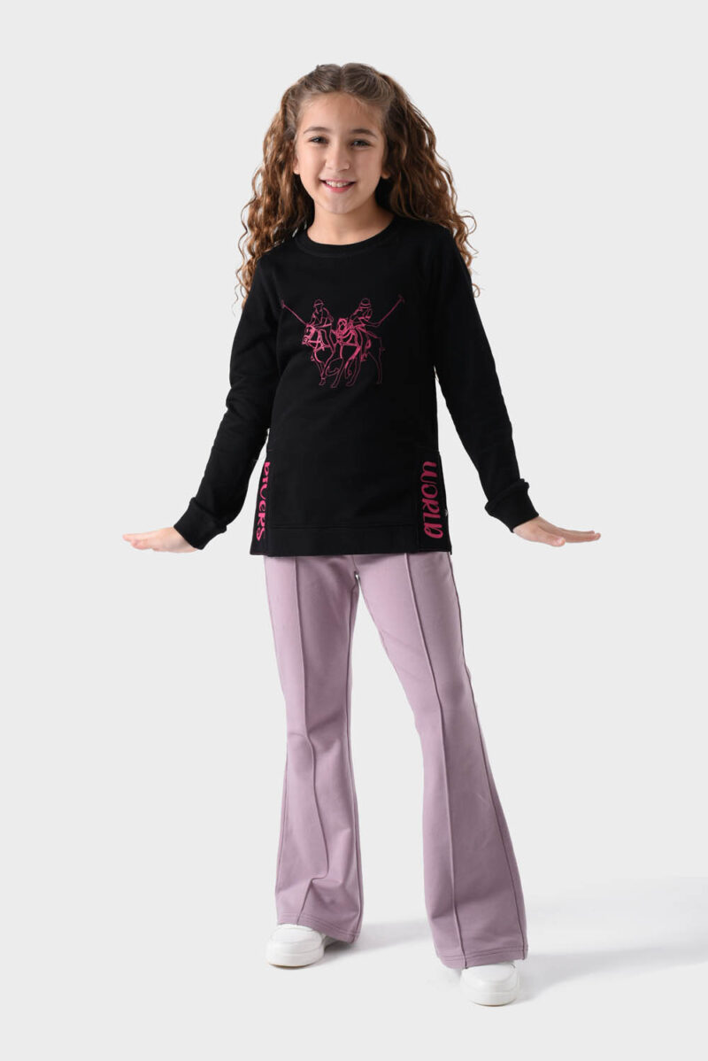 RWG-1W25-408A Black Cotton Sweatshirt For Girls - Regular Fit