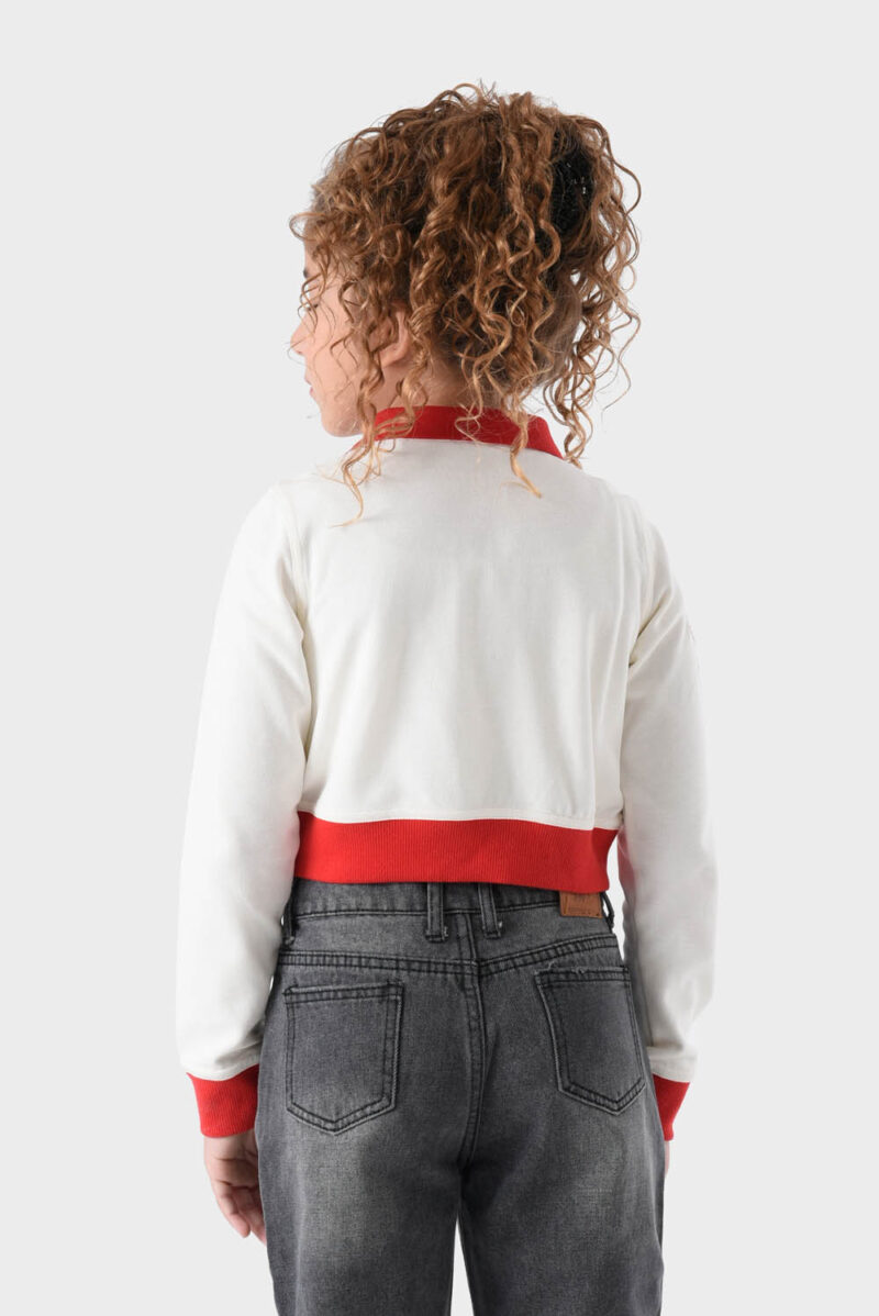 Red and White Cotton Polo Shirt For Girls - Regular Fit