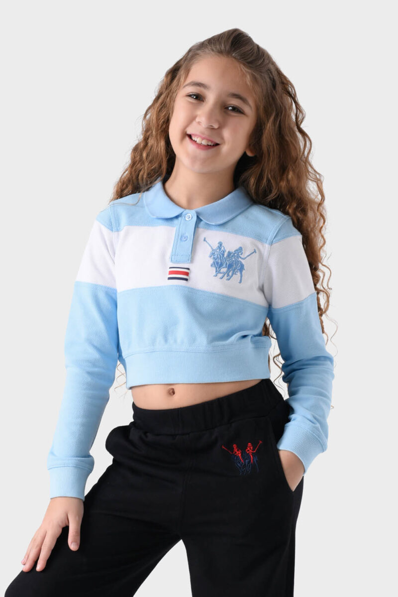 RWG-1W25-413B Blue and White Cotton Polo Shirt For Girls - Regular Fit