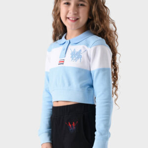 RWG-1W25-413C Blue and White Cotton Polo Shirt For Girls - Regular Fit
