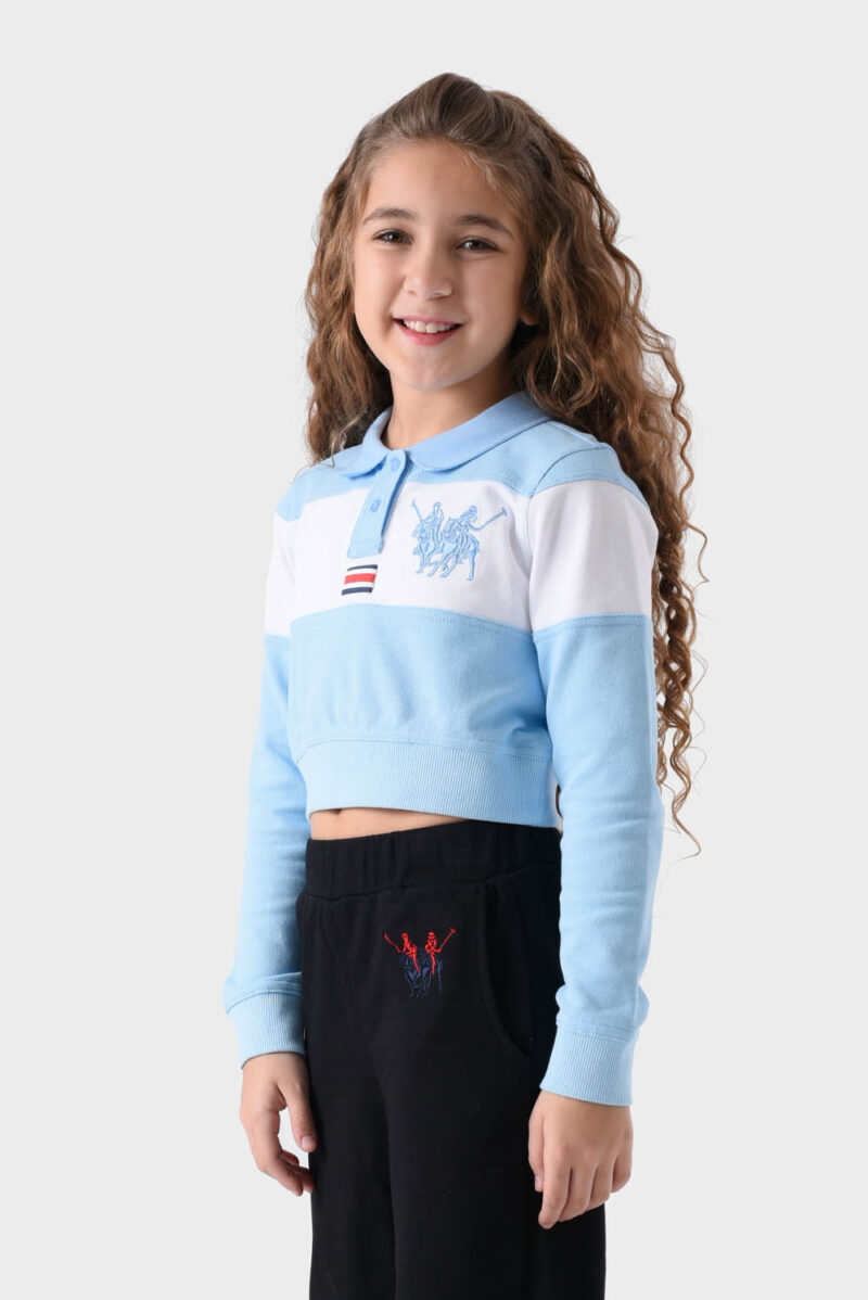 RWG-1W25-413C Blue and White Cotton Polo Shirt For Girls - Regular Fit