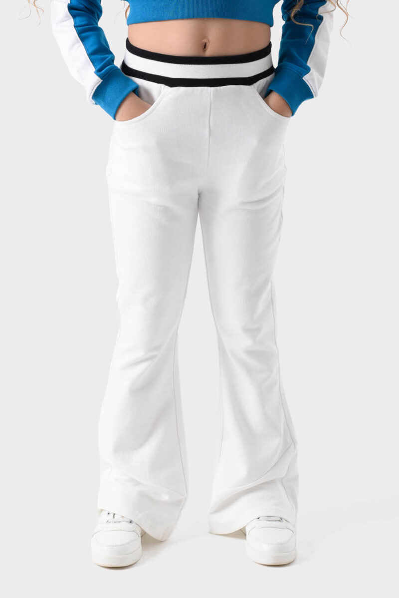 RWG-1W25-418-1C White cotton pants For Girls - Flared Fit