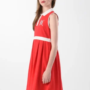 Red & White Polo Dress For Girls, Regular Fit