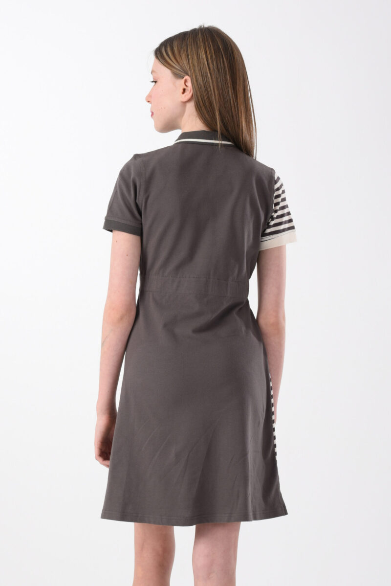 Gray & White Polo Dress For Girls, Regular Fit