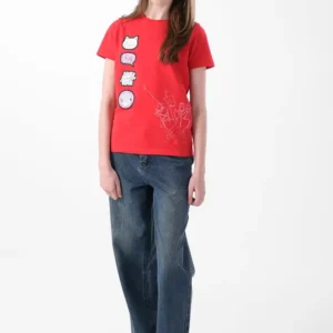 RWG-2S24-023-2-y12 (1) Red T-Shirt For Girls, Oversized Fit
