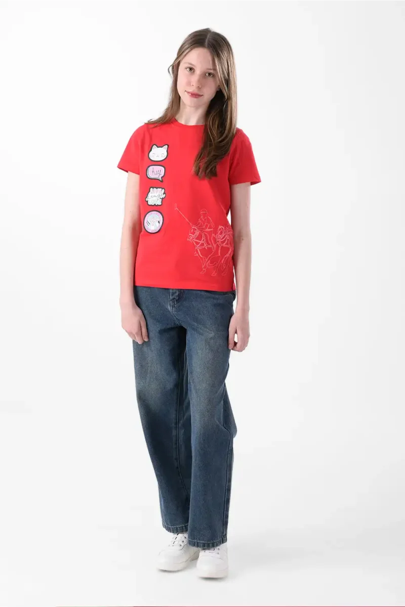 RWG-2S24-023-2-y12 (1) Red T-Shirt For Girls, Oversized Fit