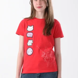 RWG-2S24-023-2-y12 (2) Red T-Shirt For Girls, Oversized Fit