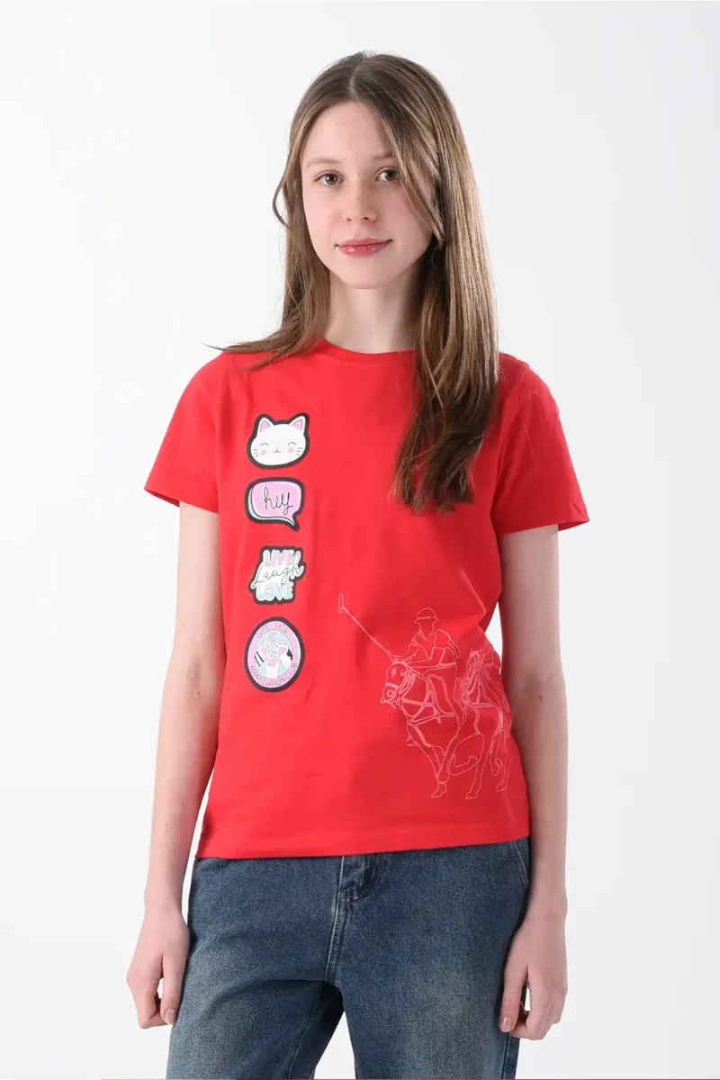 RWG-2S24-023-2-y12 (2) Red T-Shirt For Girls, Oversized Fit