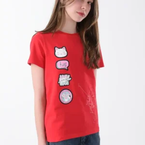 RWG-2S24-023-2-y12 (3) Red T-Shirt For Girls, Oversized Fit