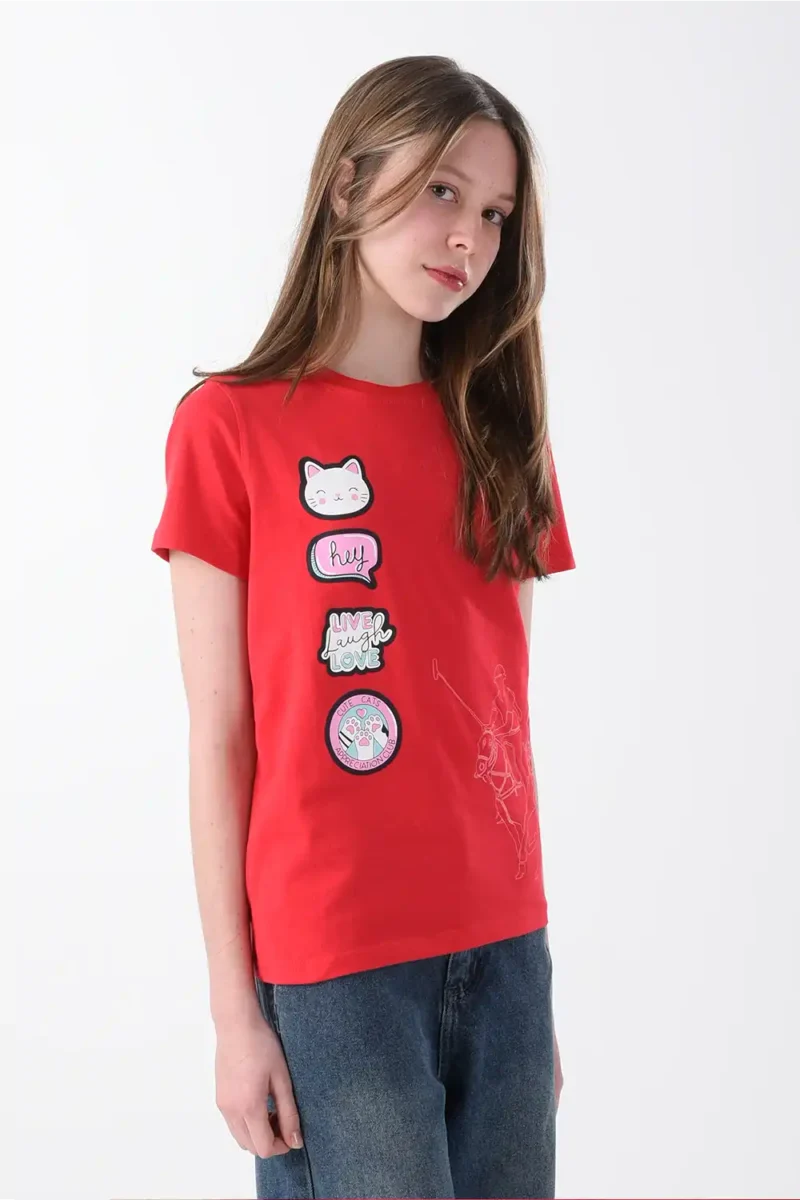 RWG-2S24-023-2-y12 (3) Red T-Shirt For Girls, Oversized Fit